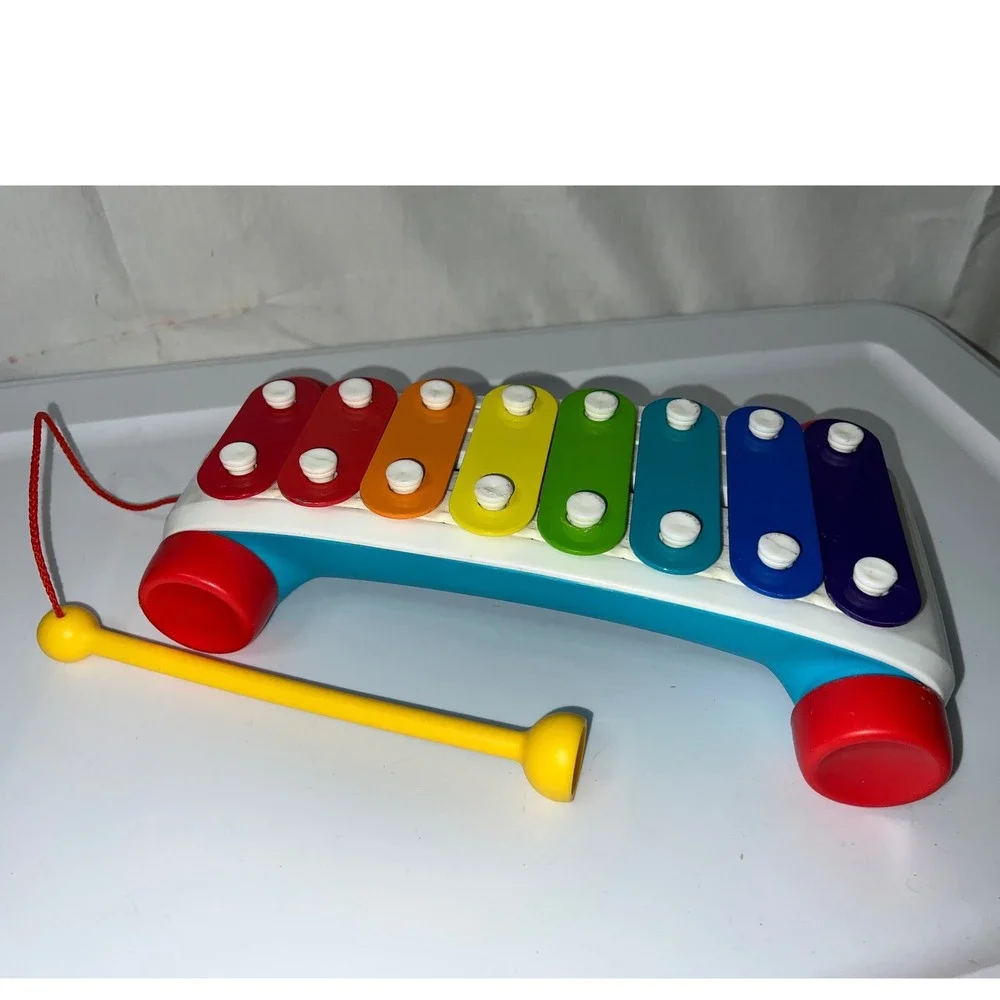 Fisher Price Pull‎ Along Xylophone Toy Rainbow Keys Music Learning Wheels